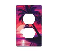 YYHWHJDE Palm Tree Purple Sunset Pattern Double Socket Wall Panel Decorative is Durable and Suitable for Socket Light Switch Accessories 4.5x2.76in