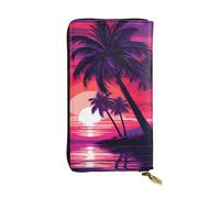 YYHWHJDE Palm Tree Purple Sunset Printed Leather long clutch wallet Designed for fashion girls and women stylish and personalized 7.48 x 4.13 in, Black, One Size