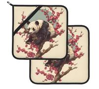 YYHWHJDE Panda And Plum Blossom Pattern Square Insulation Pot Mat 2 Pieces Thick and durable with lanyard for Microwave Ovens, Ovens, Outdoor Grilling