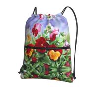 YYHWHJDE Pansy Perfection Prints Drawstring Backpack - Water-Resistant Polyester Throw Bag for Gym, Travel & Hiking - Lightweight, Durable & Compact