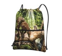 YYHWHJDE Panther on Tree Trunk Waterfall Prints Drawstring Backpack - Lightweight, Waterproof Sport Throw Cover for Gym, Travel & Everyday Essentials