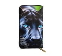 YYHWHJDE Panther With Blue Eyes Printed Leather long clutch wallet Designed for fashion girls and women stylish and personalized 7.48 x 4.13 in, Black, One Size