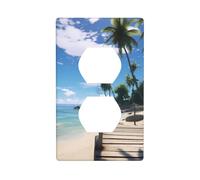 YYHWHJDE Paradise Beach Palm Trees Pattern Double Socket Wall Panel Decorative is Durable and Suitable for Socket Light Switch Accessories 4.5x2.76in