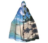 YYHWHJDE Paradise Beach Palm Trees Picture Halloween Adult Hooded Cloak for Role-Playing, Costumes, and Theme Parties