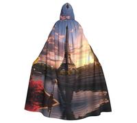 YYHWHJDE Paris Eiffel Tower France Printed Halloween Adult Hooded Cloak No Zipper, Comfortable & Durable for Role-Playing