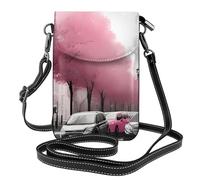 YYHWHJDE Paris Street Eiffel Tower Pink Floral Picture Ladies' mobile phone with leather foreskin, crossbody flip cover, small adjustable shoulder strap