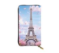 YYHWHJDE paris street eiffel tower pink floral Picture Leather long clutch wallet Designed for fashion girls and women stylish and personalized 7.48 x 4.13 in, Black, One Size