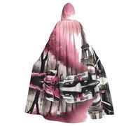 YYHWHJDE Paris Street Eiffel Tower Pink Floral Printing Halloween Adult Hooded Cloak for Parties and Costume Events