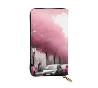 YYHWHJDE Paris Street Eiffel Tower Pink Floral Printing Quality Leather Long Clutch Wallet Designed for Fashion Girls and Women Stylish 7.48 x 4.13 in