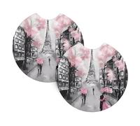 YYHWHJDE Paris Street Eiffel Tower Pink Floral Prints Car Cup Coasters 2-Pack - The Ideal Housewarming Gift for Car Owners - High-Grade Neoprene Throw, Effortless Style & Protection