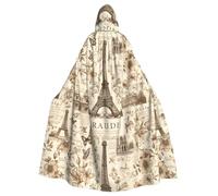 YYHWHJDE Paris Vintage Postcard Pattern Halloween Adult Hooded Cape Cloak No Zipper, Comfortable For Costume Parties