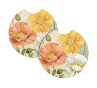 YYHWHJDE Pastel Poppies Prints Car Cup Coasters 2-Pack - Premium Neoprene Drink Throws, Protect Cup Holders & Enhance Your Drive - Waterproof, Non-Slip Grip