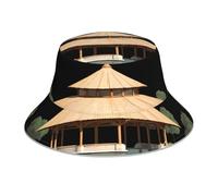 YYHWHJDE Pavilion at The Pond Pattern Reflective Bucket Hat Lightweight, Breathable, Foldable for Men & Women Black