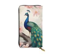 YYHWHJDE Peacock and Floral Picture Quality Leather Long Clutch Wallet Designed for Fashion Girls and Women Stylish 7.48 x 4.13 in