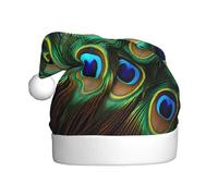 YYHWHJDE Peacock Feathers Pattern Christmas Hat for Adult Soft and Fluffy, Ideal for Long-Term Use