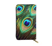 YYHWHJDE Peacock Feathers Printed Leather long clutch wallet Designed for fashion girls and women stylish and personalized 7.48 x 4.13 in, Black, One Size