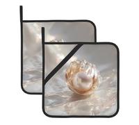 YYHWHJDE Pearls in The Waves Prints Square Insulated Pot Mat Set (2-Piece) 8x8in Waterproof, Thickened & Easy to Clean with Lanyard Design for Kitchen, Oven & BBQ