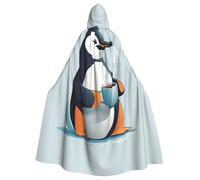 YYHWHJDE Penguin Drinking Tea Prints Adult Hooded Cloak is a super large, comfortable, and durable Halloween hooded poncho