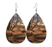 YYHWHJDE pheasant hunting Prints Teardrop Leather Earrings - Vibrant Dangle Layers for Women, Lightweight Fashion Jewelry for Parties & Everyday Wear