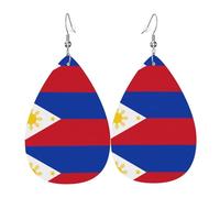 YYHWHJDE Philippine flag Prints Drip Leather Earrings - Chic Faux Leather Drops for Holiday & Everyday Glam