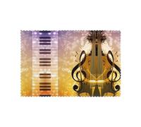 YYHWHJDE Piano Violin Music Notes Prints Quality Table Throw Layers for Dining, Heat Resistant Placemats Set of 6, Durable Polyester Table Covers with Printed Designs