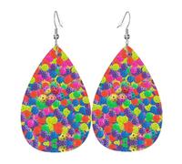 YYHWHJDE Pickleball Balls Colors Pattern Prints Drip Leather Earrings - Chic Faux Leather Drops for Holiday & Everyday Glam