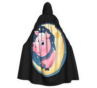 YYHWHJDE Piglet Peeping At The Moon Picture Halloween Adult Hooded Cape Cloak No Zipper, Comfortable For Costume Parties