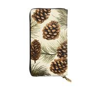 YYHWHJDE pine cone border Printed Leather long clutch wallet Designed for fashion girls and women stylish and personalized 7.48 x 4.13 in, Black, One Size