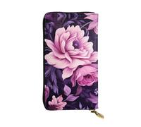 YYHWHJDE Pink and Purple Floral Printing Quality Leather Long Clutch Wallet Designed for Fashion Girls and Women Stylish 7.48 x 4.13 in