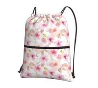YYHWHJDE Pink And Purple Floral Prints Drawstring Backpack Waterproof Gym Bag - Lightweight Foldable Sport Cover with Zipper Pocket for Travel Hiking