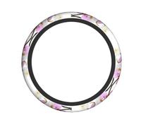 YYHWHJDE Pink And White Flower Prints Steering Wheel Cover - Quality Neoprene Auto Accessories for Comfortable Grip, Durable Protection, & Stylish Interior Enhancement