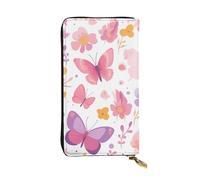 YYHWHJDE Pink Butterfly Picture Quality Leather Long Clutch Wallet Designed for Fashion Girls and Women Stylish 7.48 x 4.13 in