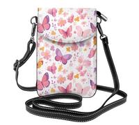 YYHWHJDE Pink Butterfly Prints Small Leather Women'S Crossbody Flip Phone Bag, Waterproof And Durable