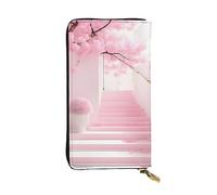 YYHWHJDE Pink Cherry Blossom Staircase Picture Quality Leather Long Clutch Wallet Designed for Fashion Girls and Women Stylish 7.48 x 4.13 in