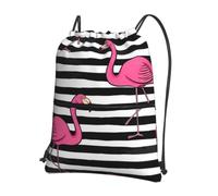 YYHWHJDE Pink Flamingo Prints Drawstring Zipper Backpack - Lightweight Water-Resistant Gym Bag for Travel, Yoga, and Everyday Adventures
