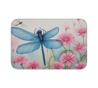 YYHWHJDE Pink Flower and Blue Dragonfly Picture Anti Slip and Thickened Floor mat Suitable for bathrooms, bedrooms, Washable Carpet Floor mats 16X24 in