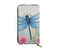 YYHWHJDE Pink Flower and Blue Dragonfly Printing Quality Leather Long Clutch Wallet Designed for Fashion Girls and Women Stylish 7.48 x 4.13 in