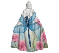 YYHWHJDE Pink flower and blue dragonfly Prints Halloween Adult Hooded Cloak for Parties and Costumes