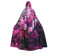 YYHWHJDE Pink flower purple butterfly Printing Halloween Adult Hooded Cloak for Parties and Costume Events