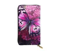 YYHWHJDE Pink Flower Purple Butterfly Printing Quality Leather Long Clutch Wallet Designed for Fashion Girls and Women Stylish 7.48 x 4.13 in