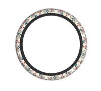 YYHWHJDE Pink Flowers Leaves Prints Steering Wheel Cover - Quality Neoprene Auto Accessories for Comfortable Grip, Durable Protection, & Stylish Interior Enhancement