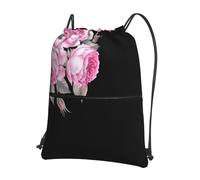 YYHWHJDE Pink Flowers Prints Drawstring Backpack - Lightweight, Waterproof Sport Throw Cover for Gym, Travel & Everyday Essentials