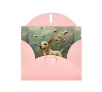 YYHWHJDE Pink Greeting Card A Puppy Catching Bees Pattern Perfect for Valentine's Day, Wedding Anniversary & Party Invitations