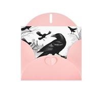 YYHWHJDE Pink Greeting Card Black Crow Birds Prints for Christmas, Children's Birthday, Valentine's Day, and Party Invitation