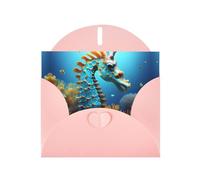 YYHWHJDE Pink Greeting Card Blue Seahorse Prints for Christmas, Children's Birthday, Valentine's Day, and Party Invitation