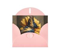 YYHWHJDE Pink Greeting Card Butterfly On A Sunflower Pattern Perfect for Valentine's Day, Wedding Anniversary & Party Invitations