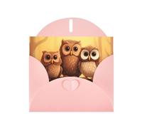 YYHWHJDE Pink Greeting Card Cute Brown Cartoon Owls Pattern for Festive Birthday Party Invitation
