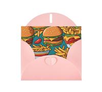 YYHWHJDE Pink Greeting Card cute burger fries Prints for Christmas, Children's Birthday, Valentine's Day, and Party Invitation