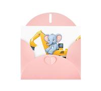 YYHWHJDE Pink Greeting Card Elephant on an excavator Pattern for Christmas, Children's Birthday, Valentine's Day, and Party Invitation