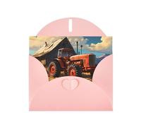 YYHWHJDE Pink Greeting Card Farm Red Tractor Prints for Christmas, Children's Birthday, Valentine's Day, and Party Invitation
